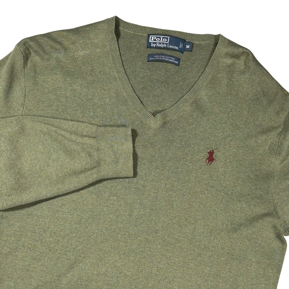Polo‎ Ralph Lauren V Neck Sweater Mens M Green Pima Cotton Long Sleeve